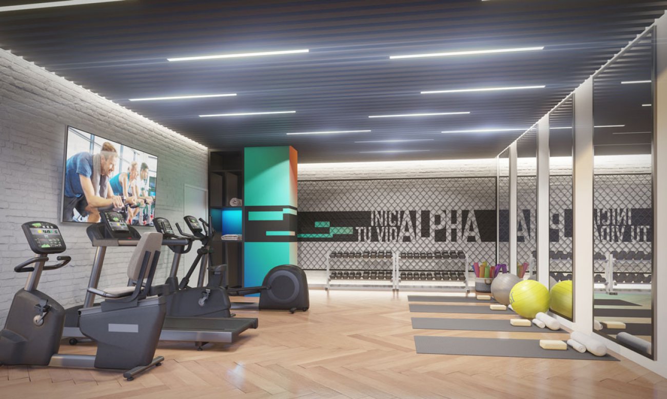 vista del gimnasio del proyecto amme venta de departamentos en san isidro